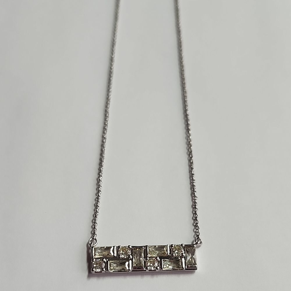 Bomb Party Baguette And Round Cut Gemstone Silver Tone Necklace